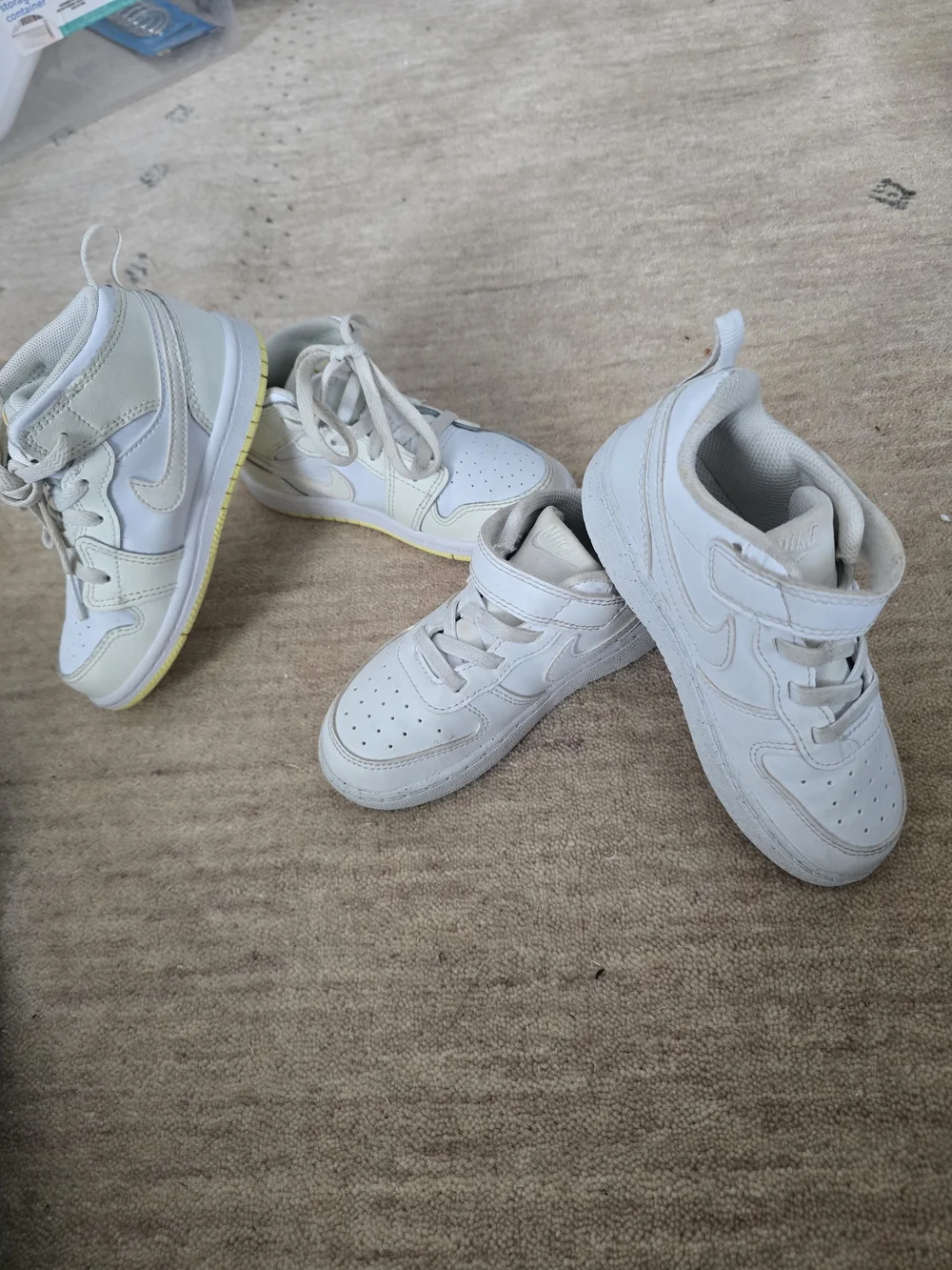 Nike Kids White Sneakers with Pale Yellow Outsole Accent $22 For Both
